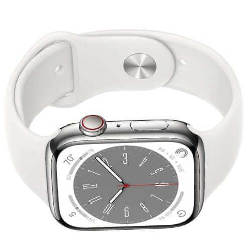 Apple Watch Series 8 (GPS + Cellular 45mm) Smart watch - Silver Stainless Steel Case with White Sport Band - Regular. Fitness Tracker, Blood Oxygen & ECG Apps, Water Resistant - Image 3