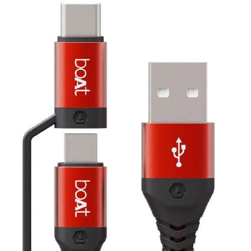 boAt Deuce USB 300 2 in 1 Type-C & Micro USB Stress Resistant, Sturdy Cable with 3A Fast Charging,Mercurial Red Brand New - Image 4